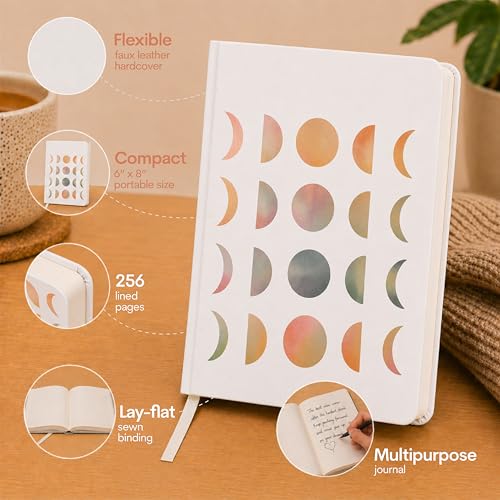 WORLD TRAVELER Eccolo A5 Lined Journal 256 Ivory Pages Lay Flat 6x8 - color: Moon Phases