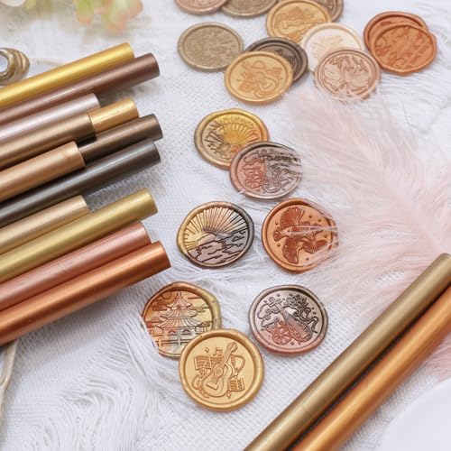 Copper Gold Wax Seal Sticks, 30pcs Sealing Wax Sticks, HOSEALING Glue Gun Wax Seal Sticks for Wax Seal Stamp, Premium Sealing Wax for Wedding Invitations, Letter, Envelope (Mini Size) - color: Copper Gold