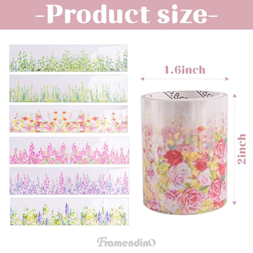 Framendino, 6 Pack Floral Washi PET Tape Set Decorative Flower Stickers for DIY Crafts Journaling Scrapbook Supplies (Assorted Vine) - color: Assorted Vine, size: 6 Pack