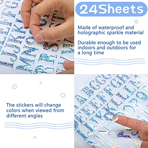 2160 Pieces 24 Sheets Holographic Laser Letter Stickers, Multiple Colors | Glitter Self Adhesive Stickers, Shiny Alphabet DIY Small Vinyl Decorative Decals, for Cups Scrapbooks Window Door Cars - color: Multiple Colors