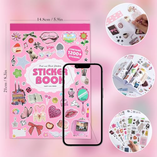 1200+ Sweet Cool Sticker Book, Cute Pink Vintage Small Stickers for Scrapbooking, Aesthetic Art Scrapbook Supplies for Adults Teens Women Girls Junk Journal Journaling - style: Aesthetic Style 4