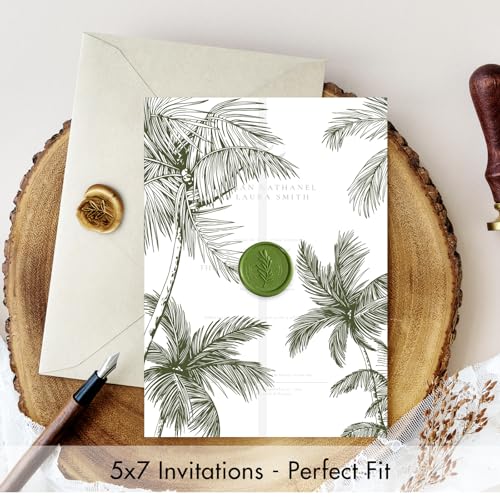 50 Pack Pre-Folded Vellum Jackets for 5x7 Invitations,AZAZA Translucent Invitation Sleeves,115GSM Vellum Jackets 5x7, Wedding Invitation Accessories, for Weddings Birthdays,Green Palm Tree - color: 50Pack--Green Palm Tree