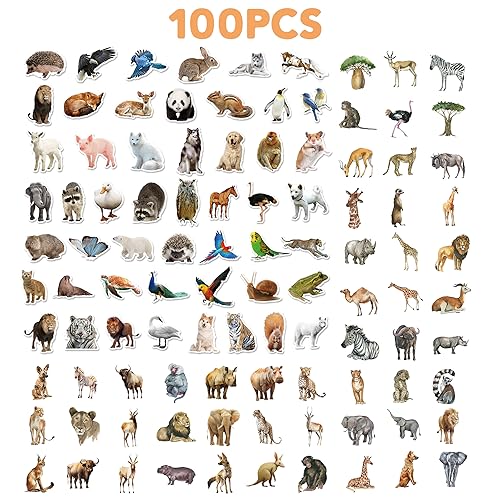 100 PCS Jungle Animal Stickers Safari Zoo Animal Wild One Stickers for Laptop Water Bottle Computer Refrigerator Luggage Phone Case Bicycle Teens (Jungle Animal) - style: Jungle Animal
