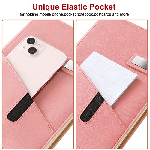 A5 Lined Leather Journal with Pen, 240 Pages Refillable Hardcover Notebook with Pocket and Magnetic Buckle, 80gsm Thick Daily Diary for Men and Women, Great Gift for Business Travel Personal - Pink - color: Pink, size: A5 Lined Paper
