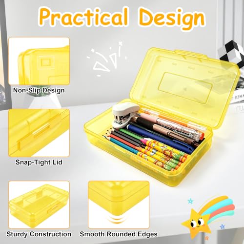 Pencil Box , Hard Plastic Pencil Box Large Capacity Crayon Case ,Organizer Plastic Containers with Snap Lid , Stackable Storage Boxes for Art Craft Office & Classroom Back to School Supplies , Yellow - color: Yellow