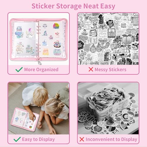 4 In 1 Sticker Storage Organizer, A5 Sticker Binder with Storage Pocket & Release Paper, Glitter Reusable Stickers Book Collecting, Blank Stickers Album Holder for Adult Container Display(Pink) - color: Pink