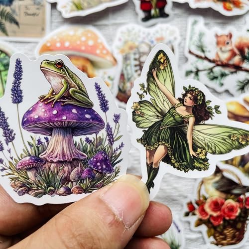 50-Piece Fantasy Woodland Sticker Set – Dreamy Forest Animals, Mushrooms, Fairies, Nature Decals for Scrapbooking, Journaling, Laptops, Water Bottles - color: Fantasy Woodland