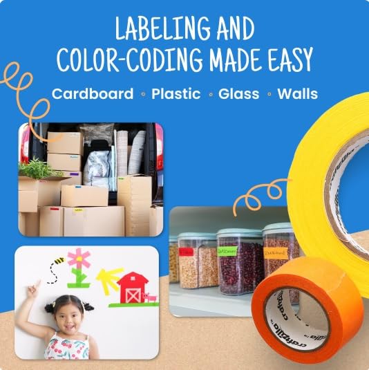 Craftzilla Colored Masking Tape, 11Rolls 275 Yards Total, for Arts & Craft - style: Masking Tape (11 Roll)