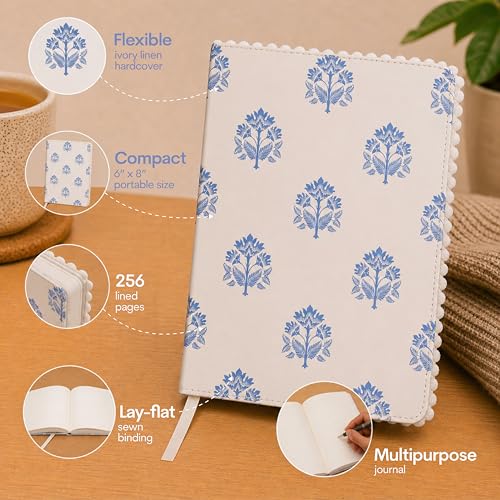 WORLD TRAVELER Eccolo A5 Lined Journal 256 Ivory Pages Lay Flat 6x8 - color: Sky Medallion