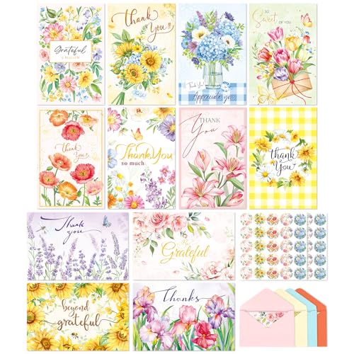 Thank You Cards 48 Bulk with Envelopes & Stickers 10x15cm for Kids Friends - color: Thank you 1