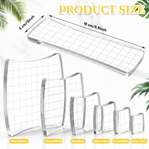 Mudder 7 Pcs Acrylic Stamp Blocks Set Clear with Grid Lines,Square Arc Edge - style: Square Arc Edge