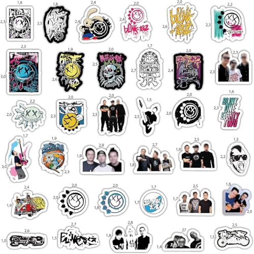 Stickers for Adults, Rock Band Stickers Skateboard, 35 Pieces of Strong Adhesive and Waterproof Decals, Guitar and Laptop Decals for Teens, Gifts for Women & Men - color: Bl1nk 182