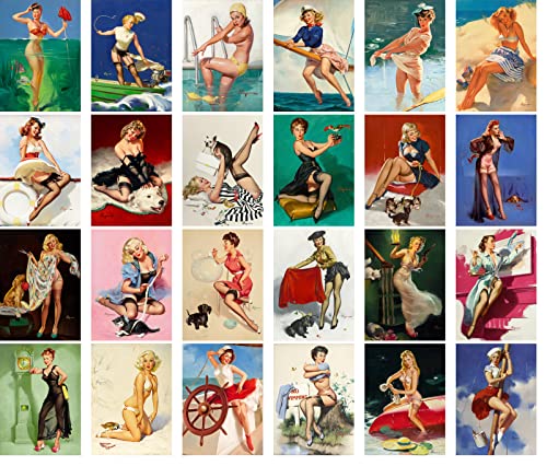 PIXILUV Vintage Postcards (24 pcs 4"x6" each) Active Life of Pinup Girls Vintage Notecards Classic Retro Greeting Card Reprint