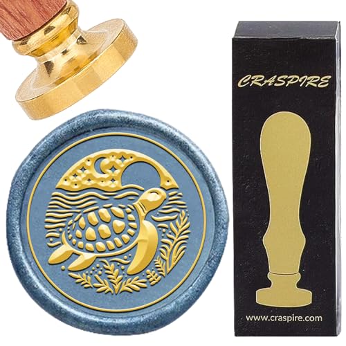 CRASPIRE Turtle Wax Seal Stamp Moon Star Retro Sea Animal Sealing Wax Stamp 30mm Removable Brass Head with Rosewood Handle for DIY Scrapbooking Invitation Gift Wrap Envelopes Wine Packages - style: Turtle Wax Seal Stamp-018
