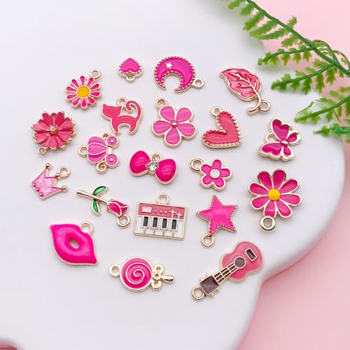 Youdiyla 40pcs Enamel Charms Alloy Metal Charms for Jewelry Making Necklace Bracelet Earring DIY Accessories - color: Rose red