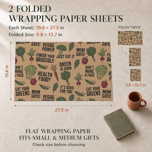 SHSEEN Funny Food Wrapping Paper Sheets, 19.6 x 27.5 in, 2 Sheets - color: Text and Vegetables