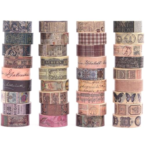 YUBBAEX Vintage Washi Tape Value Pack 36 Rolls Antique Printed Masking Tape Retro Decorative for Arts, DIY Crafts, Journal Supplies, Planners, Scrapbook, Card/Gift Wrapping (Classical) - color: Classical