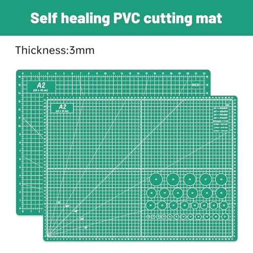 Headley Tools Thickened 18 x 24 Inch Self Healing Sewing Cutting Mat, A2 Rotary Cutting Sewing Mat for Crafts, Double Sided 5-Ply Table Cutting Board for Fabric Quilting Leather Hobby, (Green) - color: Dark Green, size: 23.6"L x 17.7"W