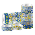 12 Pcs Lemon Washi Tape Set Blue Tiles and Yellow Lemon Patterned Masking Tape Blue Tiles Decorative Paper for Scrapbook DIY, Planner, Craft Gift Wrapping Handbook Sticker