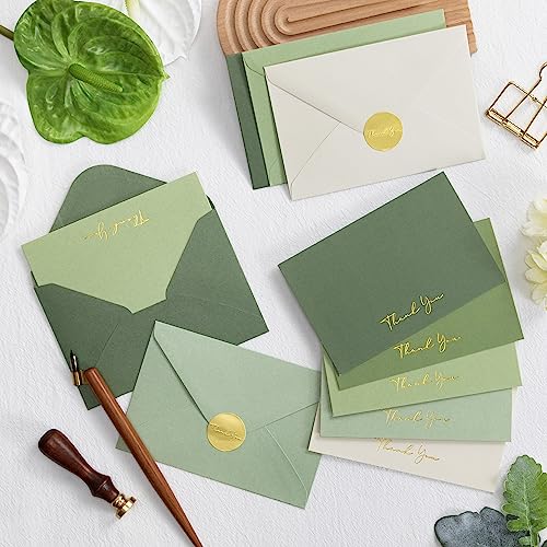 Crisky Sage Green Thank You Cards with Envelopes & Stickers， 50 Pack Bridal Shower Graduation Thank You Cards Small Business, Wedding Baby Shower Birthday Funeral Notes Bulk - color: SageGreenShade