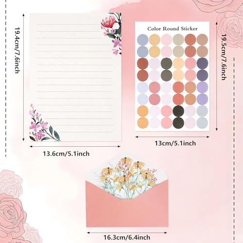 37 Pcs Stationery Paper Envelopes Set | Includes 24 Writing Paper & 12 Envelopes & 48 Stickers, Floral Letter Stationary Set for Wedding Invitations (6 Style) - color: Warm Floral