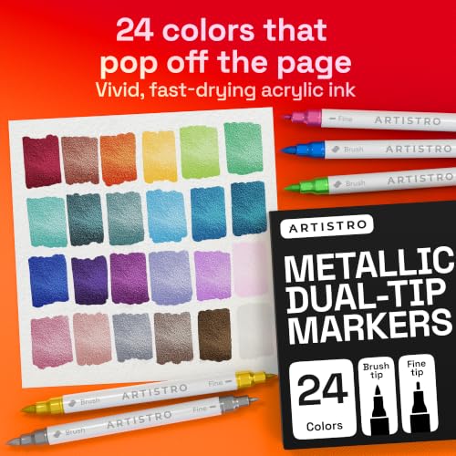 ARTISTRO 24 Metallic Dual-Tip Acrylic Paint Marker Pens for Drawing - color: Metallic, size: 24
