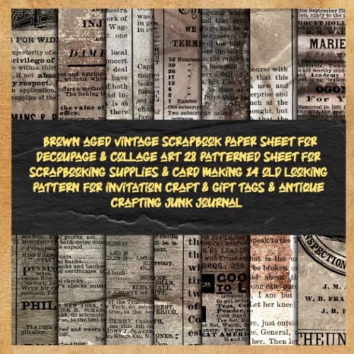brown aged vintage scrapbook paper sheet for decoupage & collage art 28 patterned sheet for scrapbooking supplies & card making 14 old looking pattern ... junk journal: designer collection pack