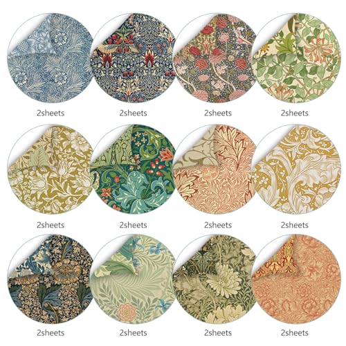 24 Sheets 12x12 Scrapbook Paper, Vintage Floral Scrapbook Supplies (Green) | Double Sided Decorative Patterned Paper, Scrapbooking Supplies for Junk Journal, Card Making or Collage, 24 Unique Designs - color: Green
