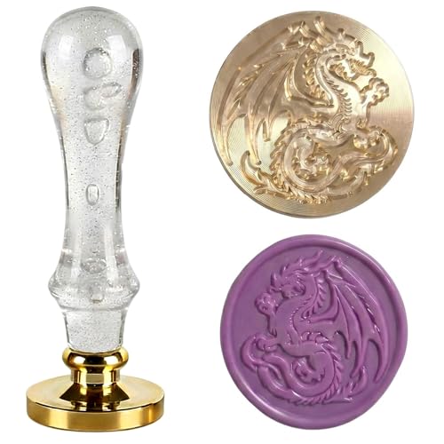 LANKIN Dragon Wax Seal Stamp; 25mm Brass Head with White Bubble Handle - color: Dragon