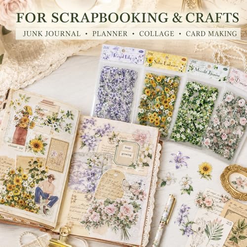 24 Sheets Transparent Flower Stickers for Scrapbooking, 4 Pack Precut PET Floral Stickers for Journaling, Watercolor Flower Style for Junk Journal Supplies, Planner, Collage and Card Making - color: Botanical Vine & Garland