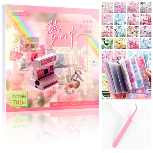 Tmtains 30 Sheets Japanese Sticker Book for Scrapbook 700+Pcs Heisei Retro Korean Sticker for Journaling Pink Aesthetic Stickers Book for Adults DIY Craft Scrapbooking Junk Supplies (Dive into Dreams) - color: Ap-pink