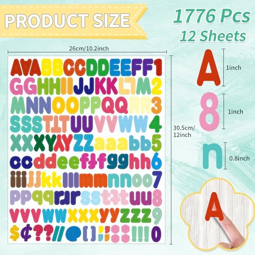 Alphabet Sticker, 1''Inch 12 Sheets Multicolor Letter Stickers, Self-Adhesive Vinyl Stickers for Mailbox Numbers, Bulletin Boards, Classroom & Home Decor - color: Multicolor, size: 1Inch