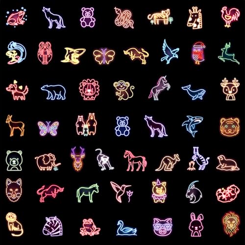 100pcs Neon Animal Waterproof Vinyl Stickers - Cute Animal Decor & Party Favors for Goodie Bag, Water Bottle, Classroom Prizes