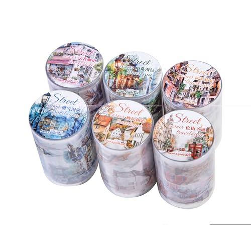 Alideco 6pcs Decorative Adhesive Tapes Vintage City streetscape PET Tape Great for Bullet Journal Supplies, Arts, Scrapbook, DIY Crafts, Planners (jiejiaoyouji) - color: jiejiaoyouji
