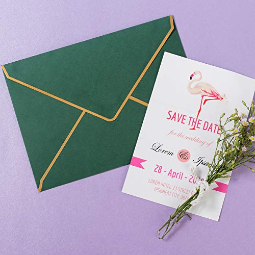 50 Pack A4 Envelopes Dark Green 4x6 with Gold Border, 4.25x6.25 - color: Green, size: A4 (4.25x6.25)