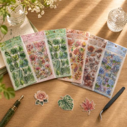 Flower Stickers 576+ PCS Vintage Floral PET with Metal Tweezer - color: No.7 Flower House