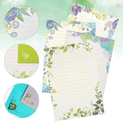 37 Pcs Stationery Paper Envelopes Set | Includes 24 Writing Paper & 12 Envelopes & 48 Stickers, Inlaid Flower Letter Writing Paper Envelopes (4Style) - color: Elegant