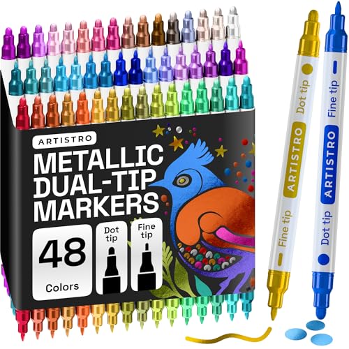 ARTISTRO Metallic Dual-Tip Acrylic Paint Marker Pens - Set of 48 - color: Metallic, size: 48