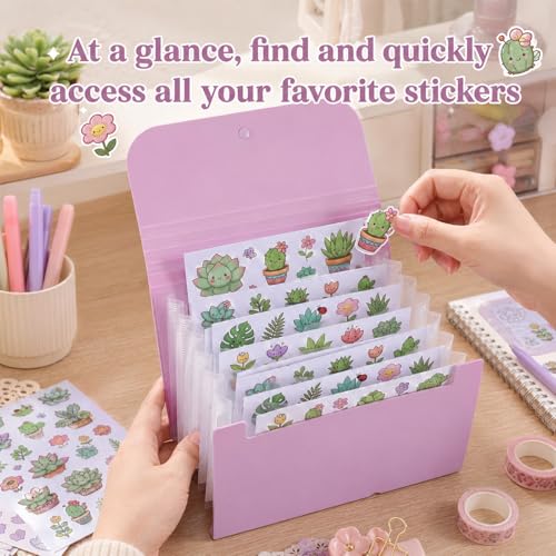 Sticker Storage Organizer with 7 Expandable Pockets, 5-in-1 Stickers Organizer Books A6 Multi-Layer Desktop Stickers Binder Reusable Sticker Keeper Holder Book Storage Album for Thick Album