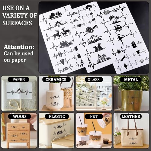 WANDIC 3 Sheets Transfer Stickers for Furniture,3D UV DTF Rub on Transfer Stickers for Craft Heartbeat Theme Cup Warp Waterproof Scrapbook Decals Decorative for Cards Glass Wood DIY Crafts,15 * 30cm - color: Heartbeat Pattern