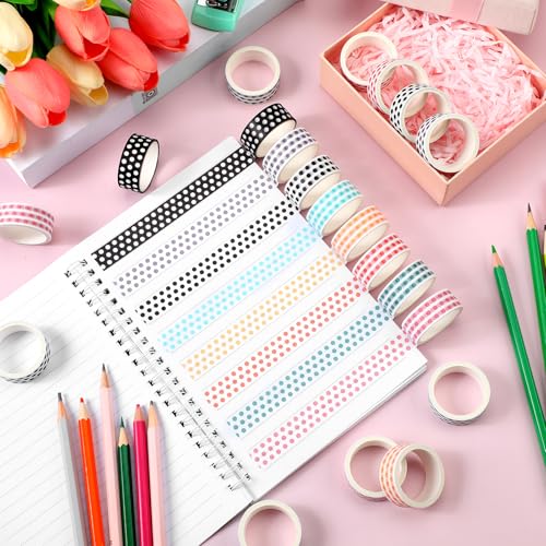 24 Rolls Polka Dot Washi Tapes for Back to School Gifts Crafts - size: 0.6 Inch, style: Polka Dot