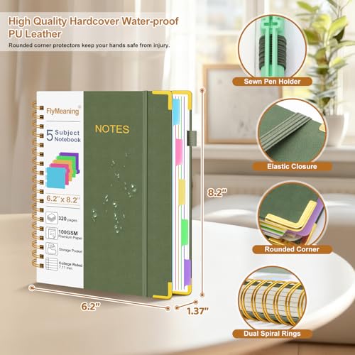 Hardcover Spiral Notebook Journal with Removable Dividers Tabs - color: Green, size: 6.2"x8.2"