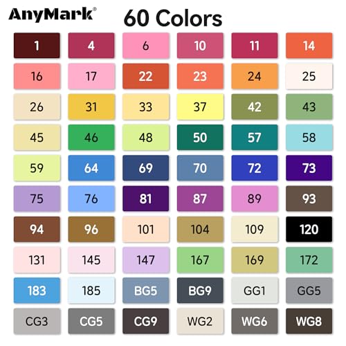 AnyMark 60 Colors Alcohol Markers Chisel & Fine Dual Tip