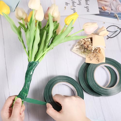Prudiut 3 Rolls Green Floral Tape 1/2 Inch Waterproof Florist Tape - size: 3 rolls/0.5in