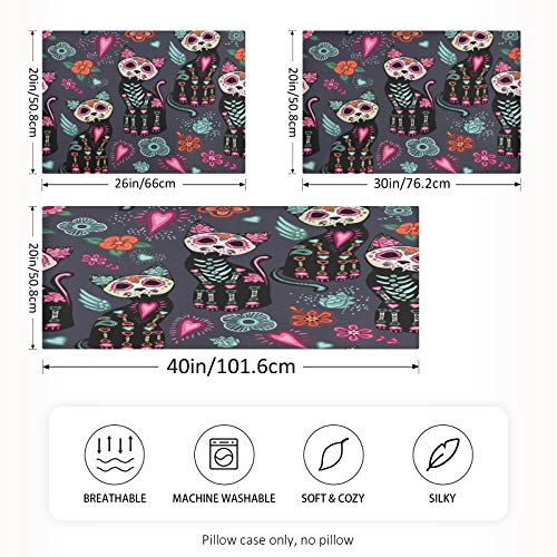 Satin Pillowcase for Hair and Skin, Standard Size Day of The Dead Cat Sugar Skull Flower Decorative Pillow Sham with Envelope Closure Pillow Cover for Bedroom Hotel - color: Sugar Cat, size: 20x26in