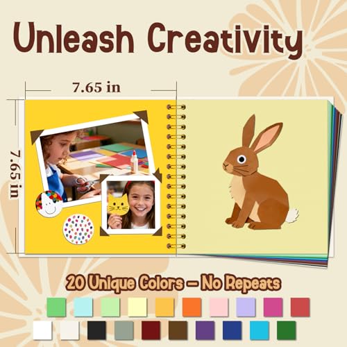 Kids Craft Scrapbook Album 8x8 in, Cream | Spiral bound journal, 20 sheets/40 pages, for drawing writing photos stickers, gift for children - color: Cream, size: 8"x8"