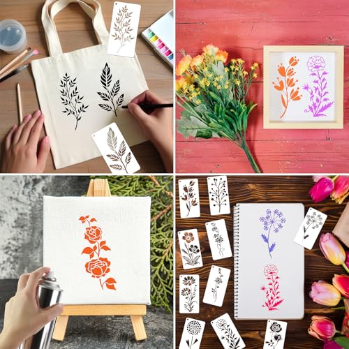 32 Pcs Wildflower Stencils for Painting on Wood, Reusable Flower Leaf Stencils Plastic DIY Craft Drawing Templates Set for Wall Paper Canvas Home Decor