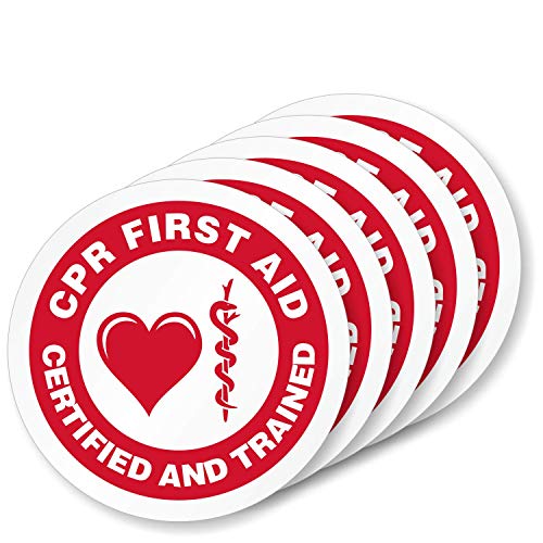 SmartSign CPR First Aid - Certified and Trained Pack of 5 Hard Hat Labels | Retro-Reflective, 2" Circle - color: Cpr First Aid - Certified and Trained