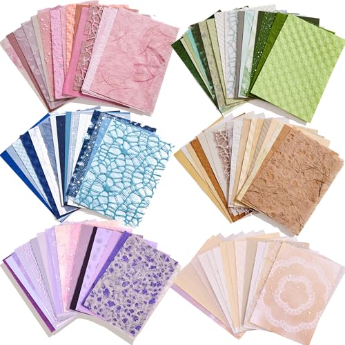 108 Sheets Textured Scrapbook Paper and Mesh Fabric Assorted Set - 6 Pack Mixed Special Paper for Scrapbooking Planner Bullet Junk Journal Supplies Mixed Collage Background 3.9x5.5 Inch - color: Special Paper 6 Theme