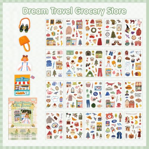 Uideyvi Dream Journey Series Sticker Scrapbooking Supplies for Junk Journal, 20 Sheets PET Stickers - Vintage Journaling Stickers - color: Dream Journey